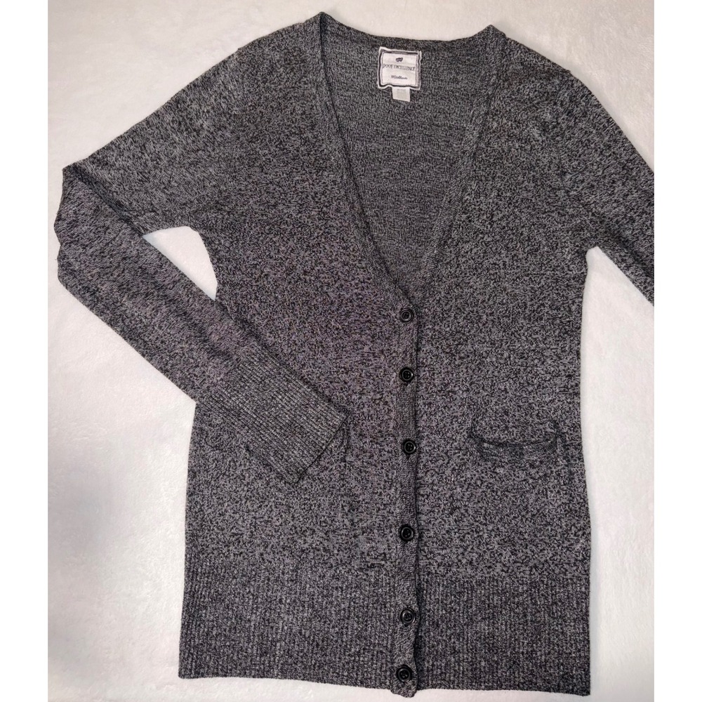 Poof Excellence Womens Grey Marl V-Neck Button Front Cardigan Sweater Size M
